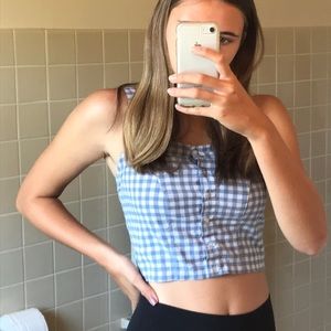 blue and white checkered tank top